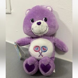 Vintage CAREBEAR Plush SHARE Bear Purple LOLLIPOPS & HEARTS 10” Stuffed 2003 NWT